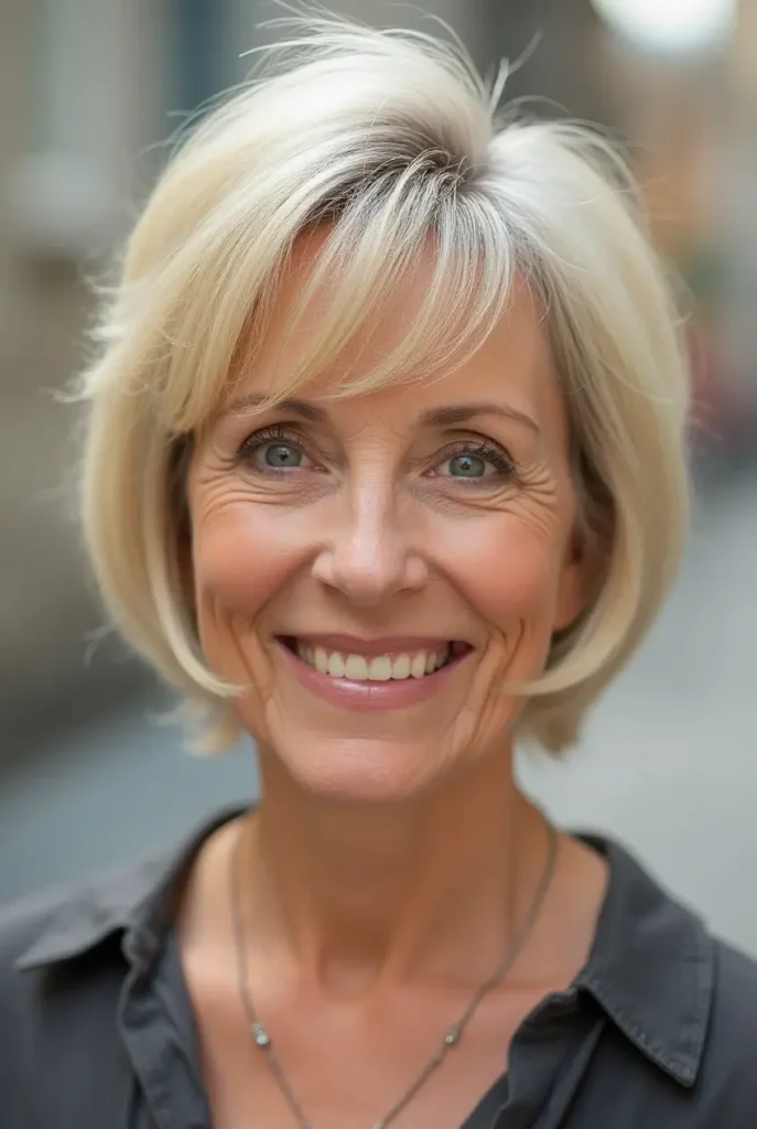 Rooted Blonde Bob with Long Side Bangs