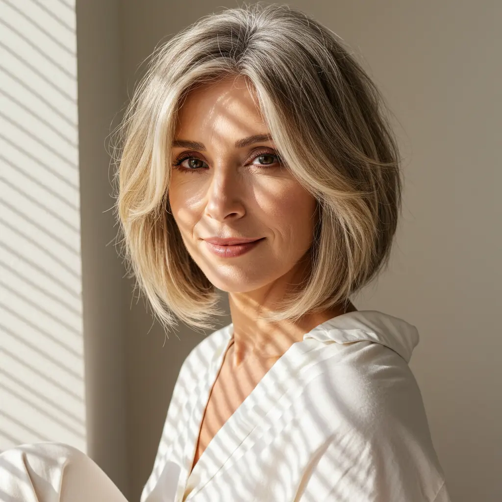 Jaw-Length Wedge Cut with Blonde Highlights