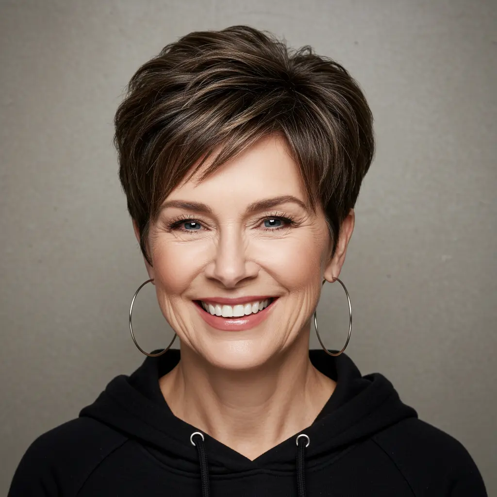 Super Short Pixie Cut on Dark Tresses