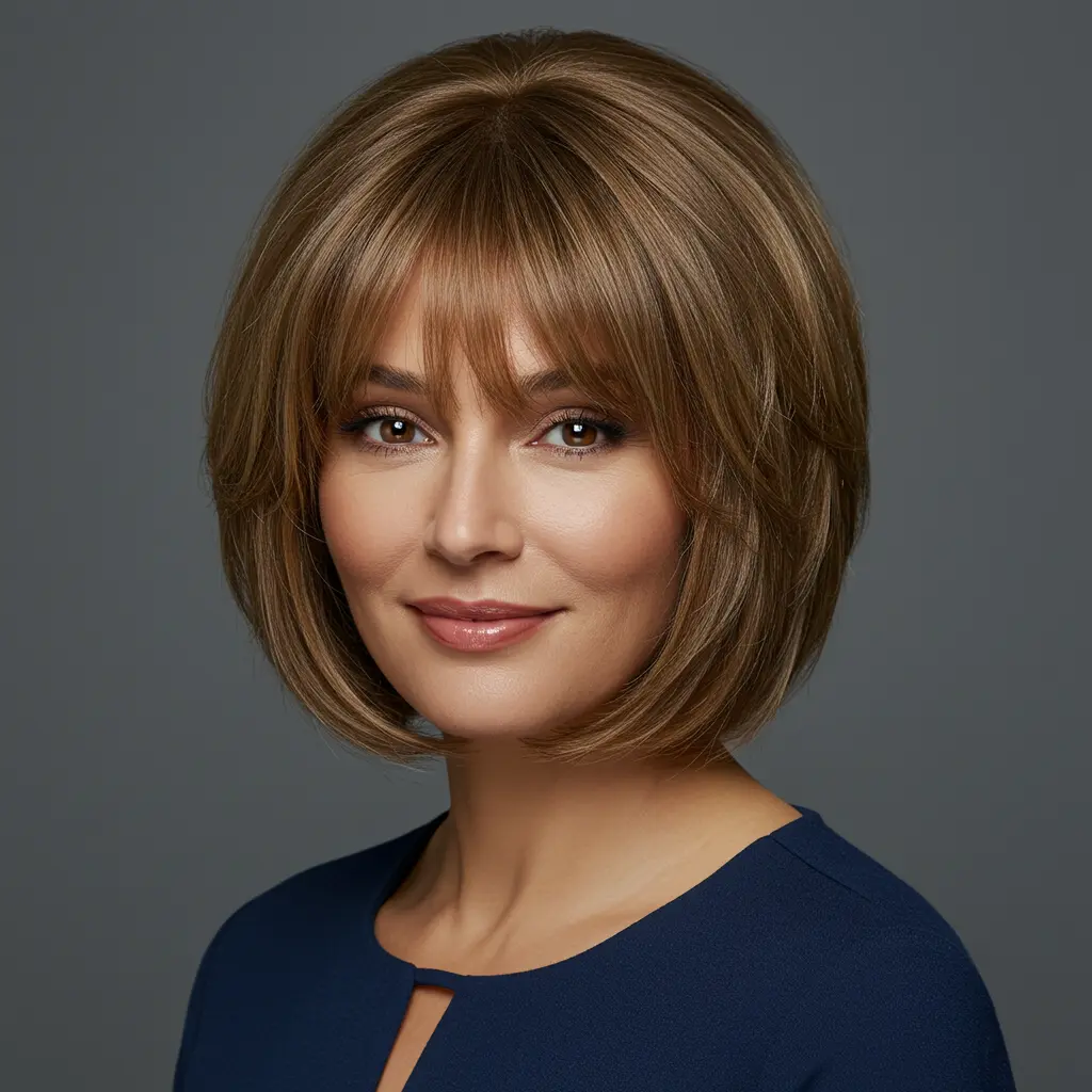 Short Layered Bob with Curtain Bangs