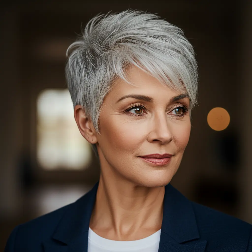 Feathered Pixie on Gray Hair