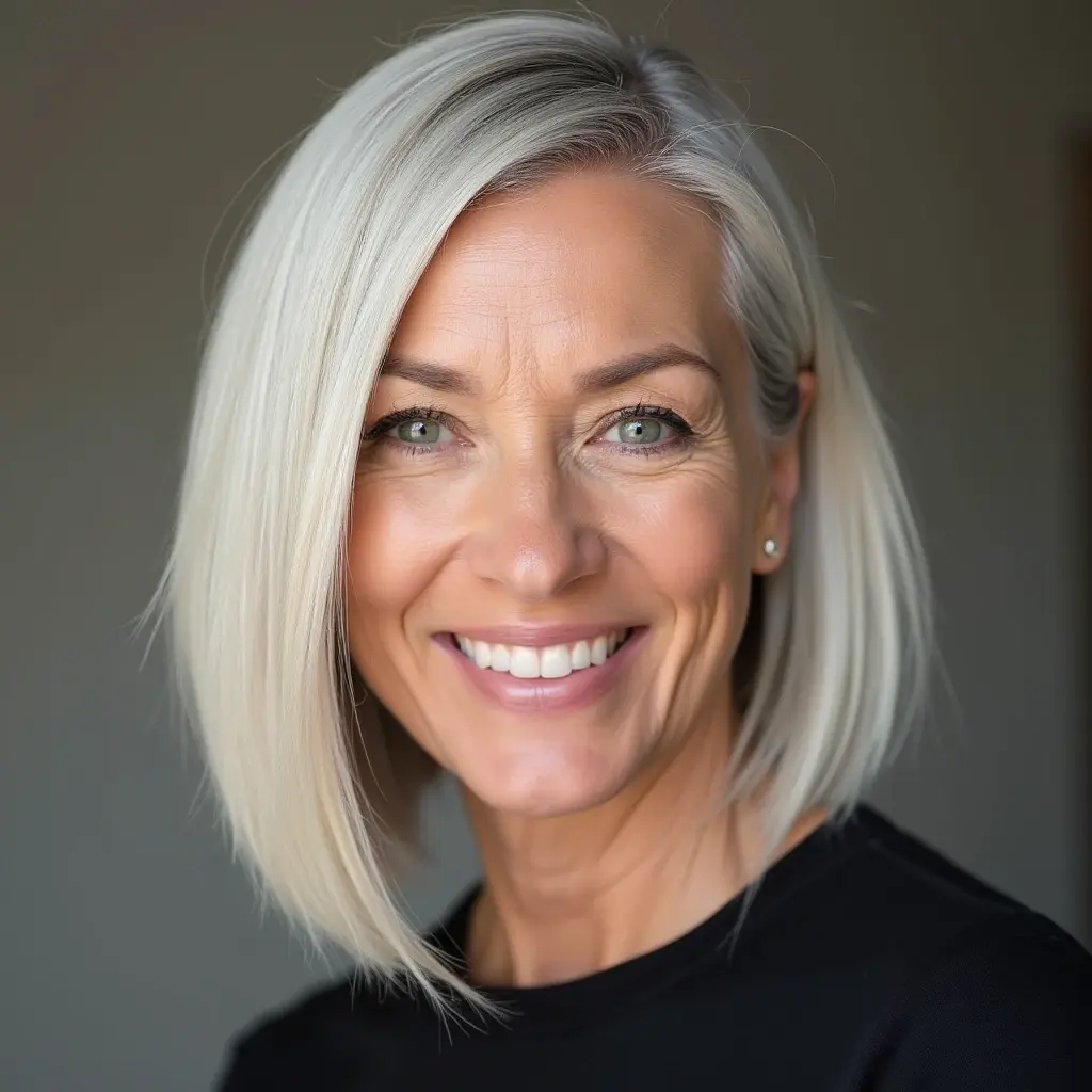 Edgy Asymmetrical Lob for Women with Straight Hair