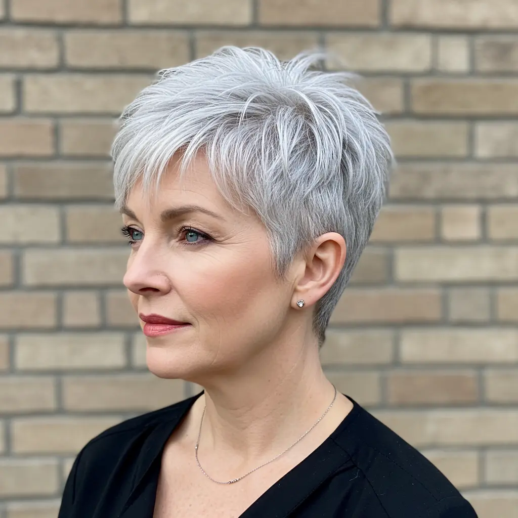 Very Short Silver Pixie with Side Bangs