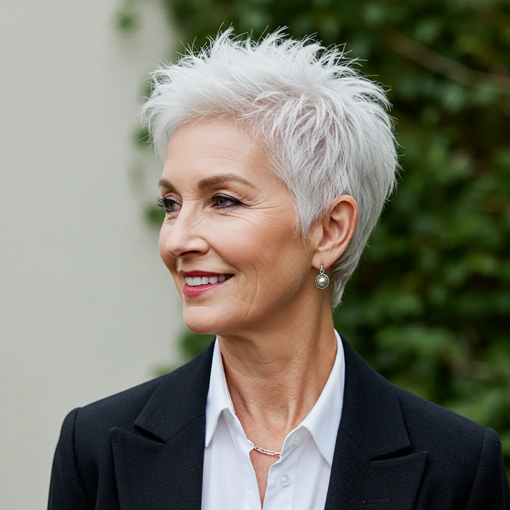 Classic White Spiky Pixie Cut for Thin Hair