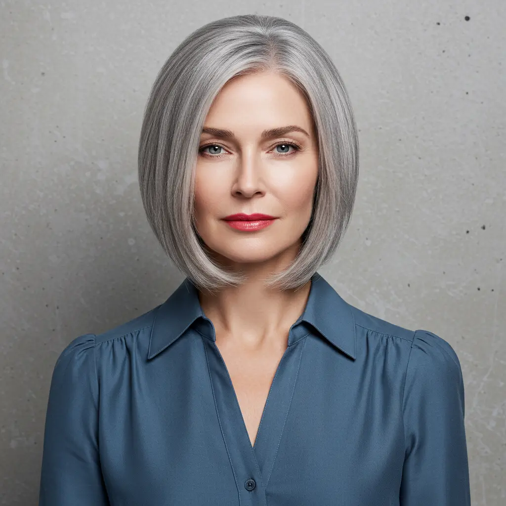 Ash Grey Balayage Short Hair with Blunt Ends