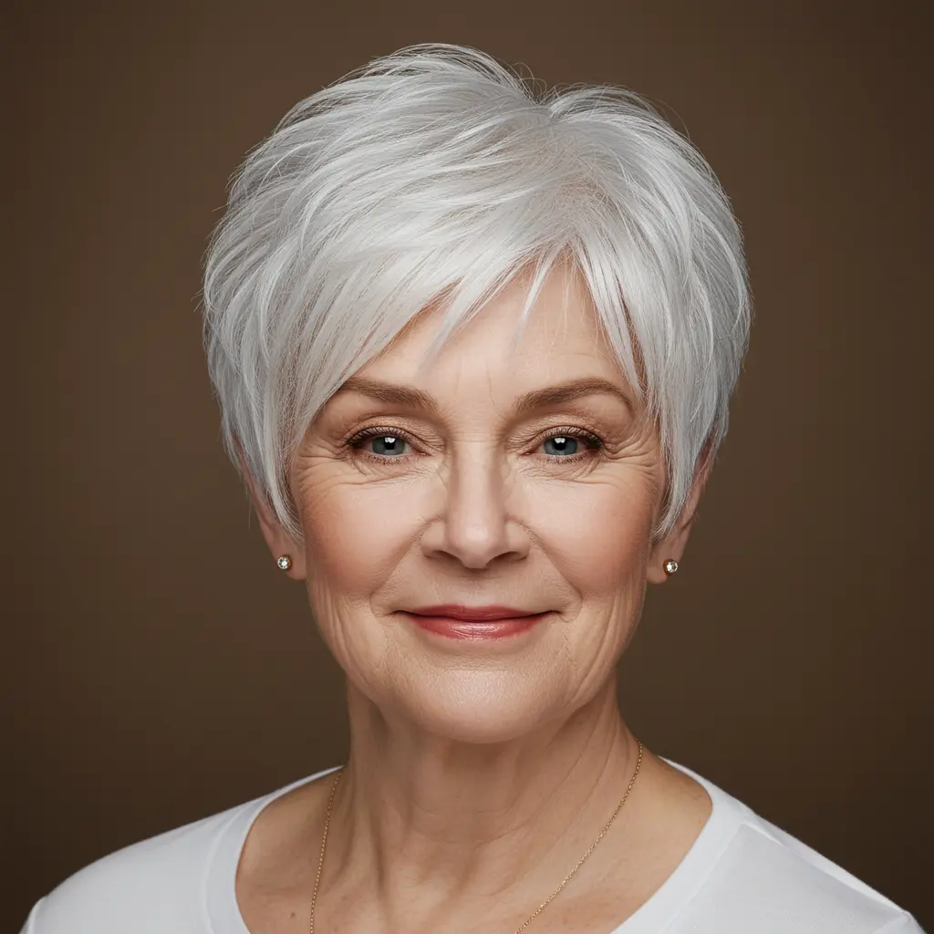 White Choppy Bob with Side Bangs