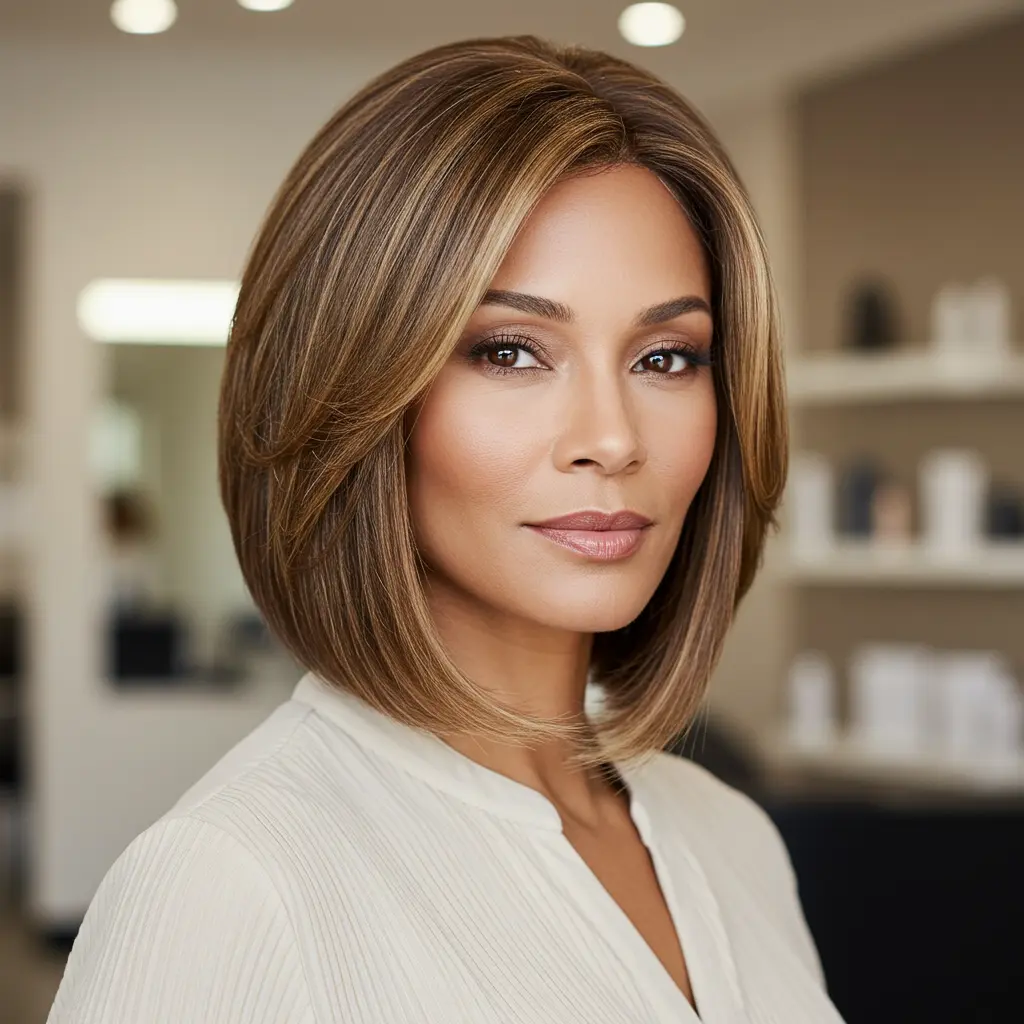 Long Angled Bob Hairstyle With Deep Side Part