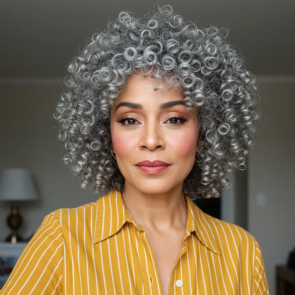 Short Curly Grey Hair with Volume Boost