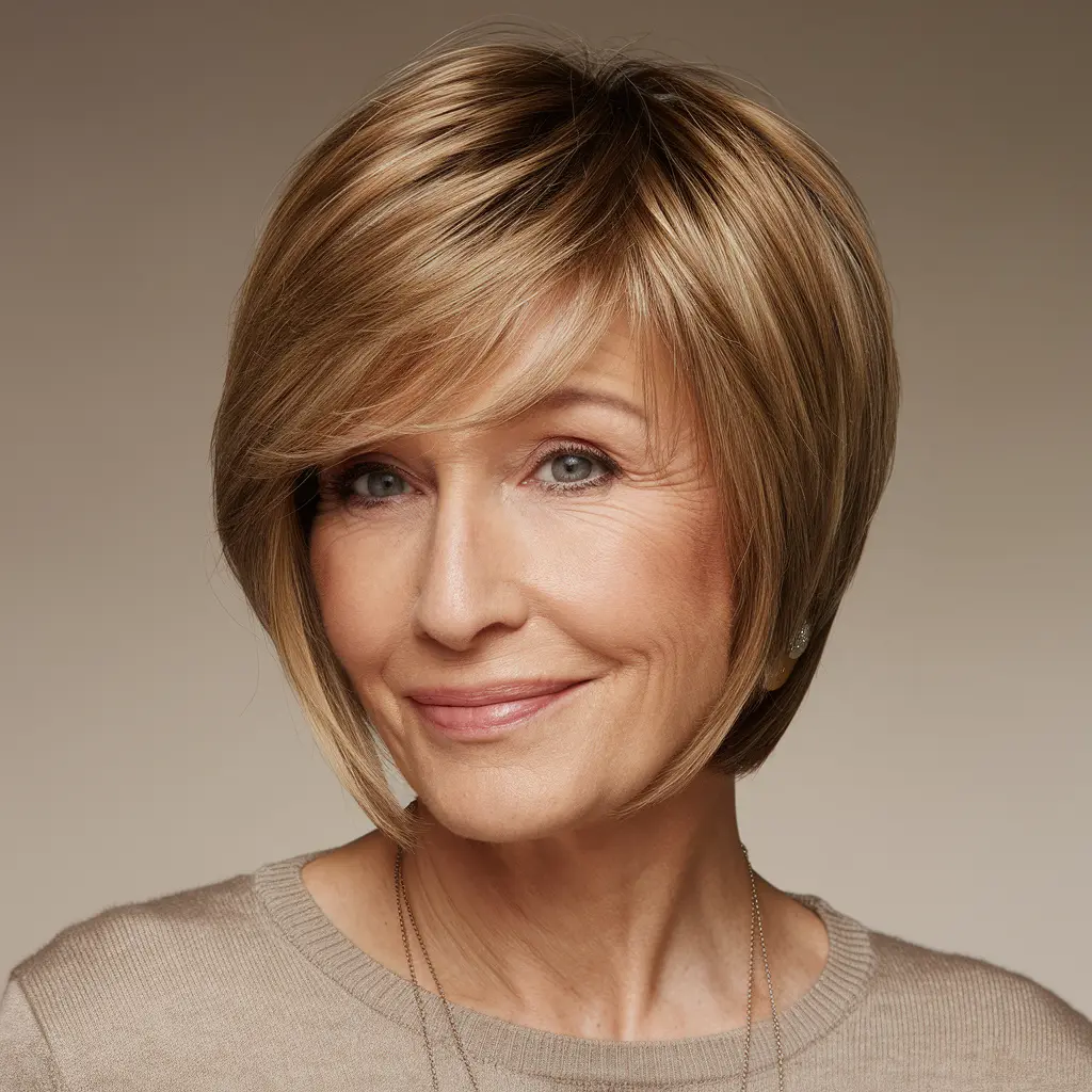 Pixie Bob with Long Side Bangs on Straight Hair