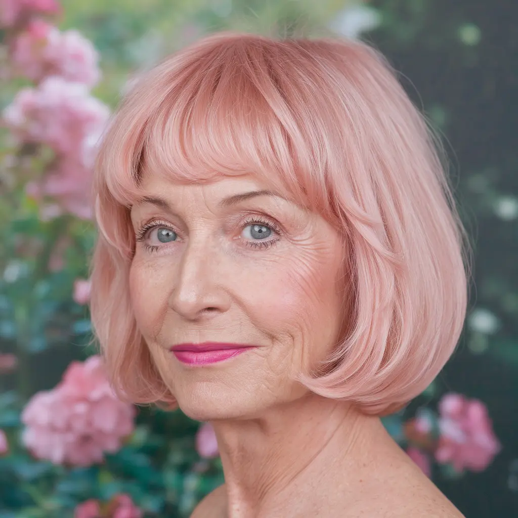 Peachy Pink Face-Framing Bob Cut