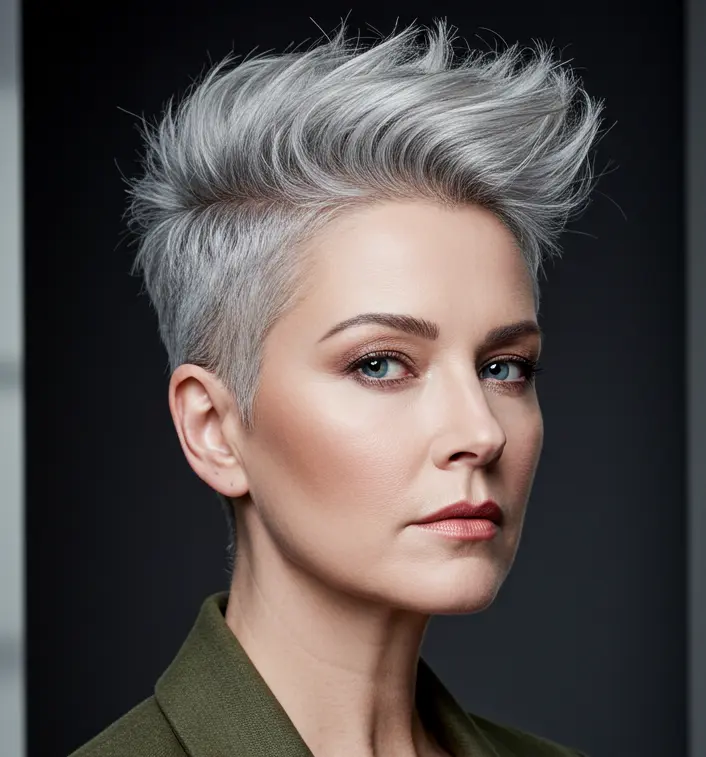 Edgy Short Gray Hair with Undercut Layers