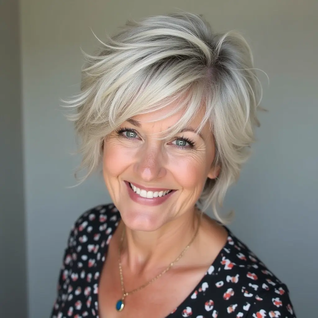 Side-Parted Wavy Bob on Grey Hair