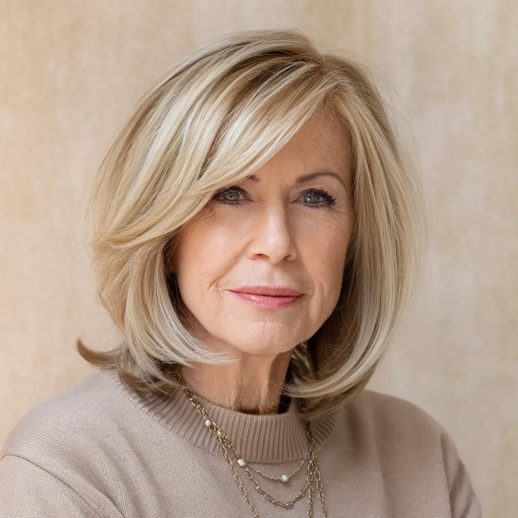 Blonde Lob with a Deep Side Part