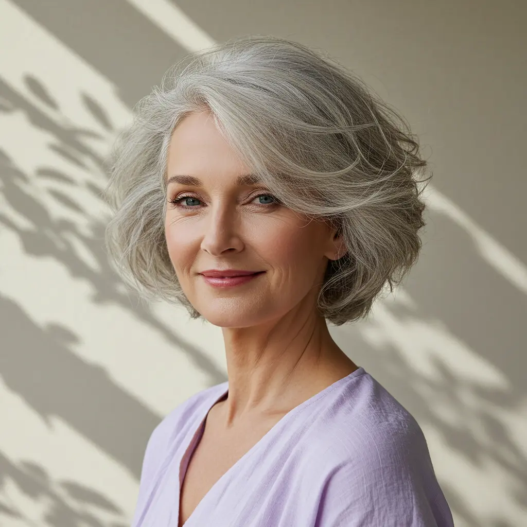 Natural Grey Short Hair with Airy Texture