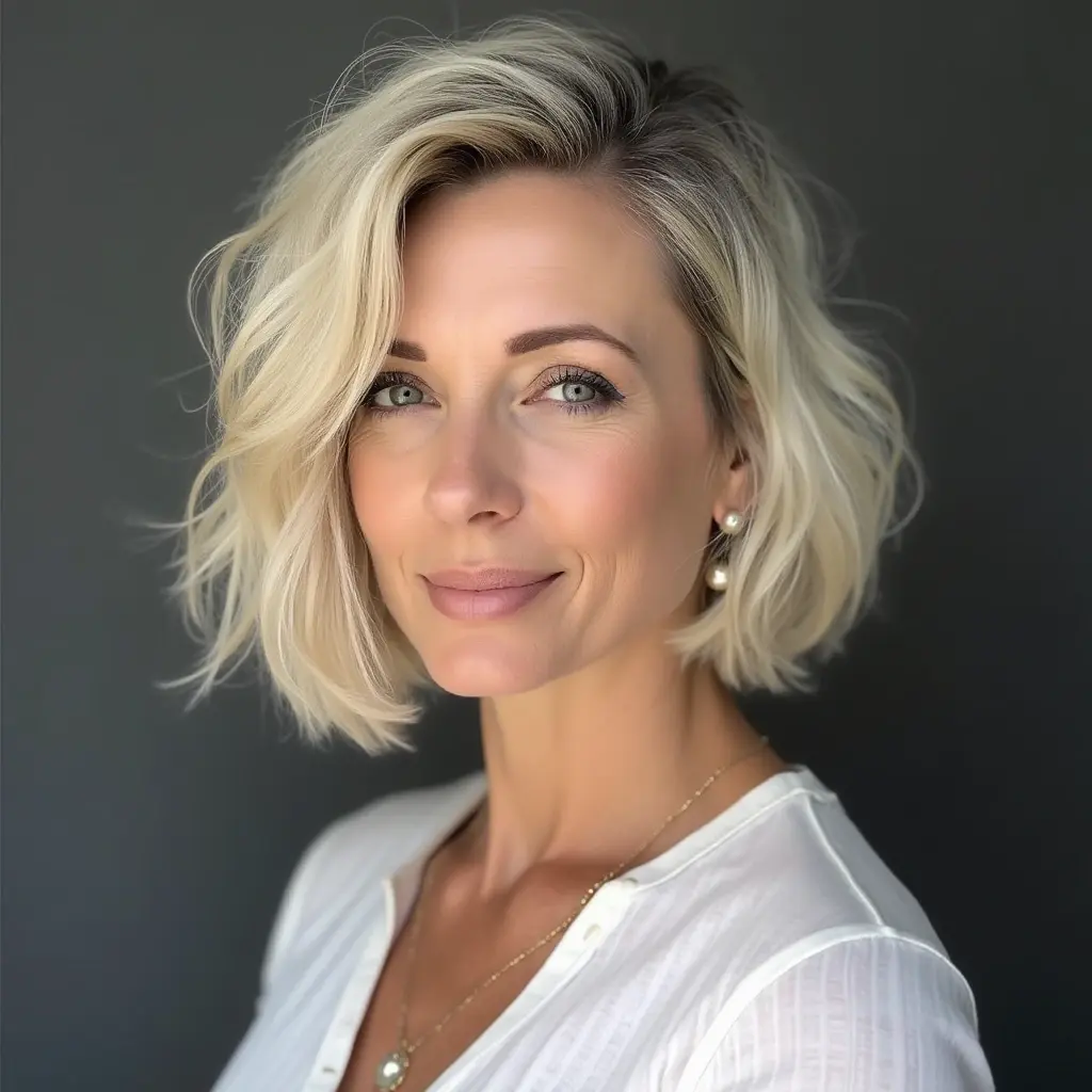Chic Wavy Bob on Fine White Hair
