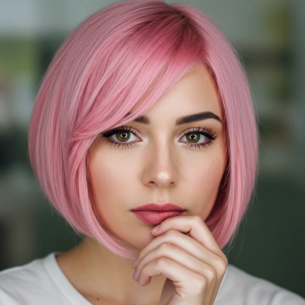 Pastel Pink Sweeping Bob Cut