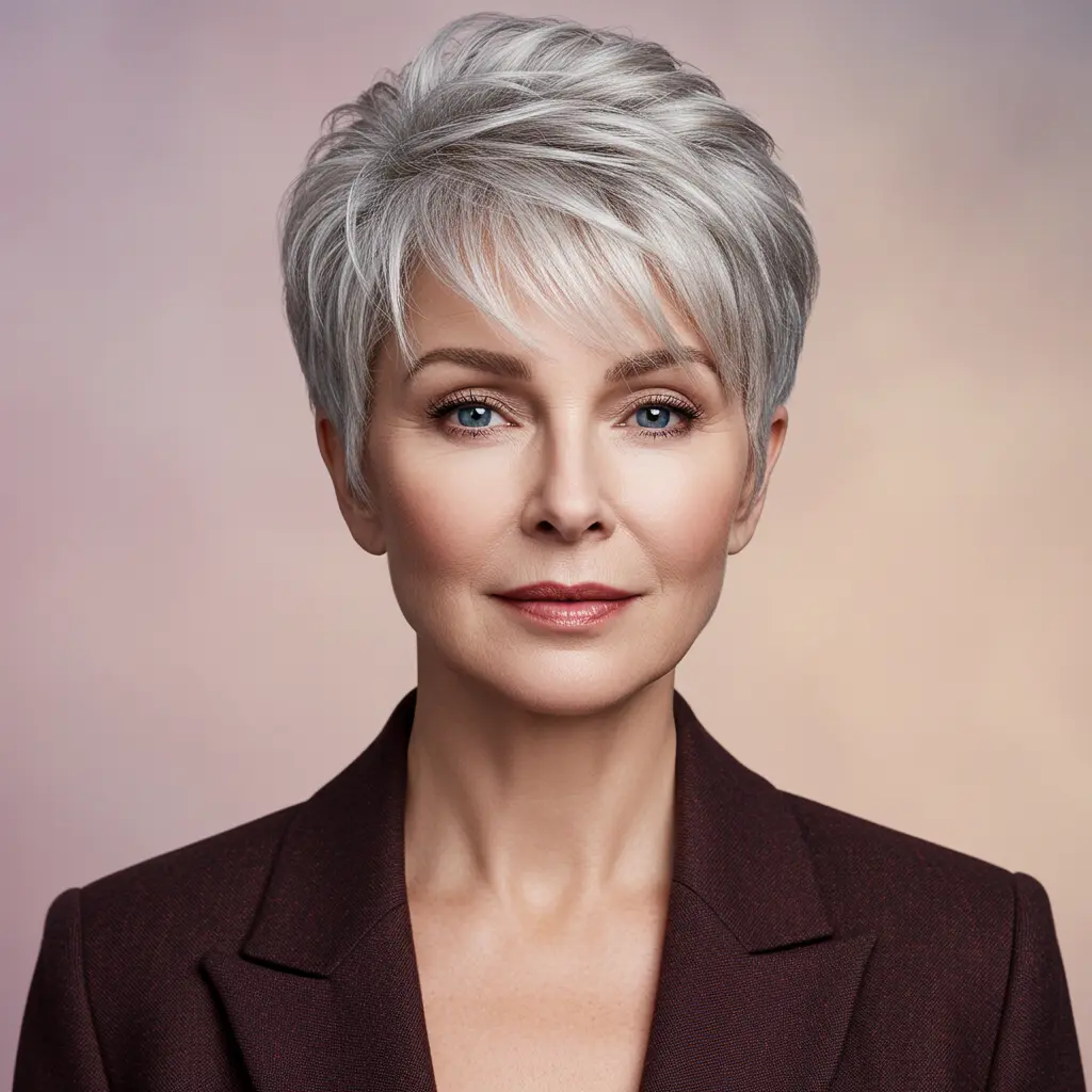 Silver Blonde Pixie with Thin Layers