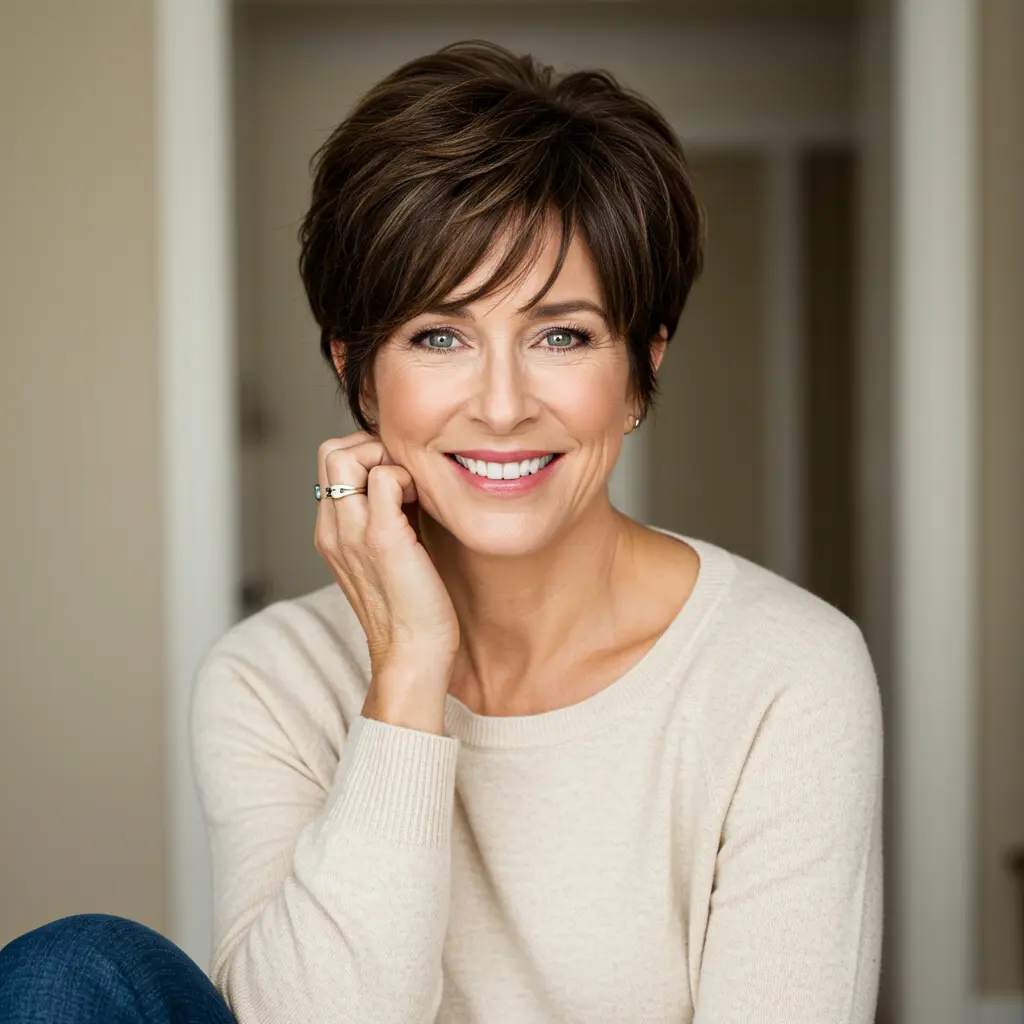 Brunette Pixie with Wispy Layers