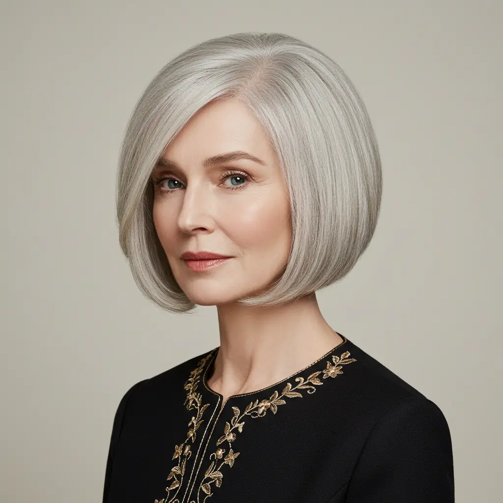 Grey Classic Bob with Deep Side Part