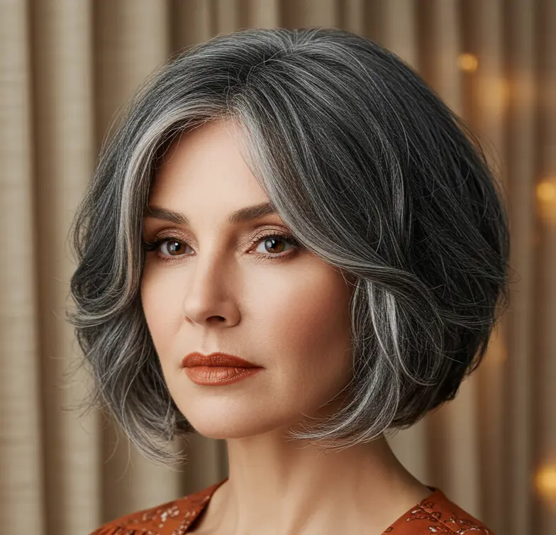 Dark Grey Short Hair with Piecey Layers