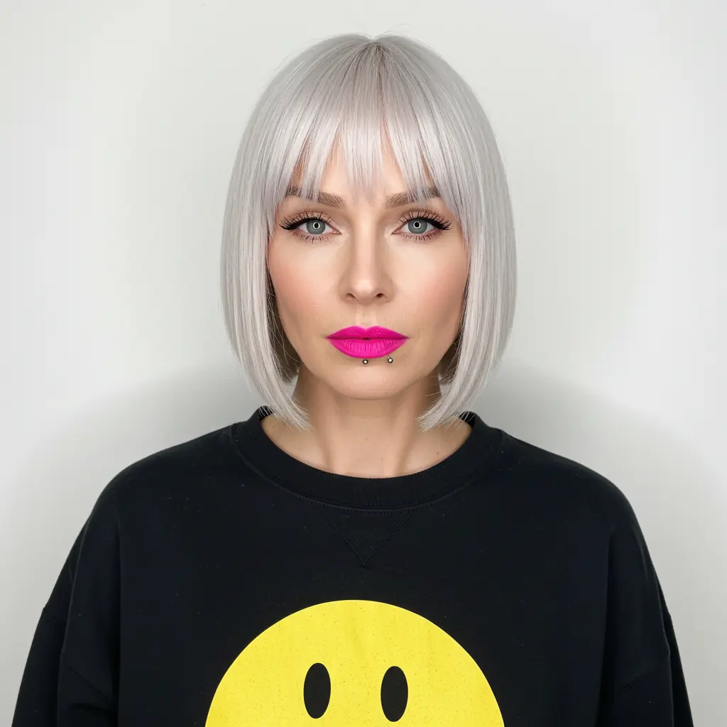 Short-Medium Cut with Brow-Skimming Bangs