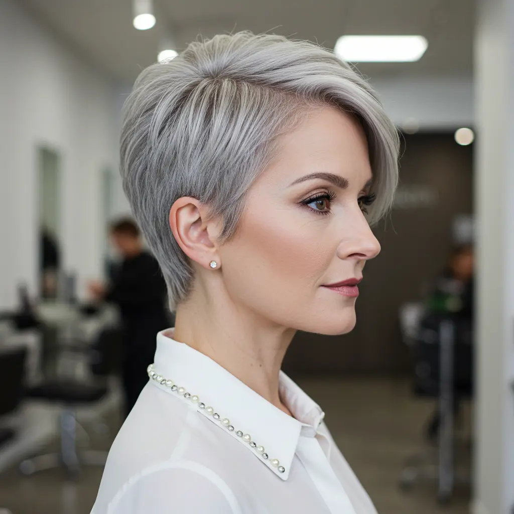 Short Grey Haircuts Over 50 with Silver Shine