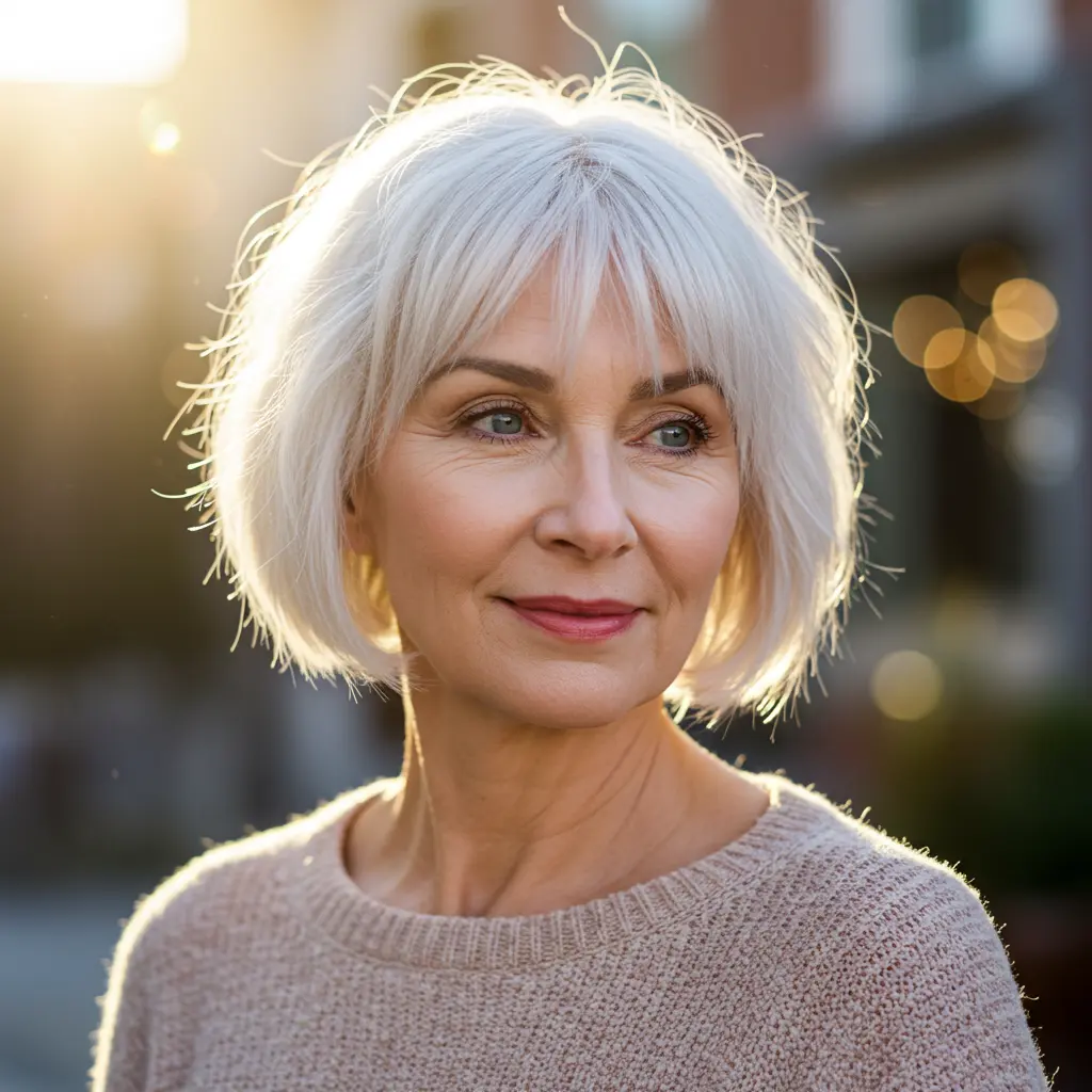 White Choppy Bob with Side Bangs