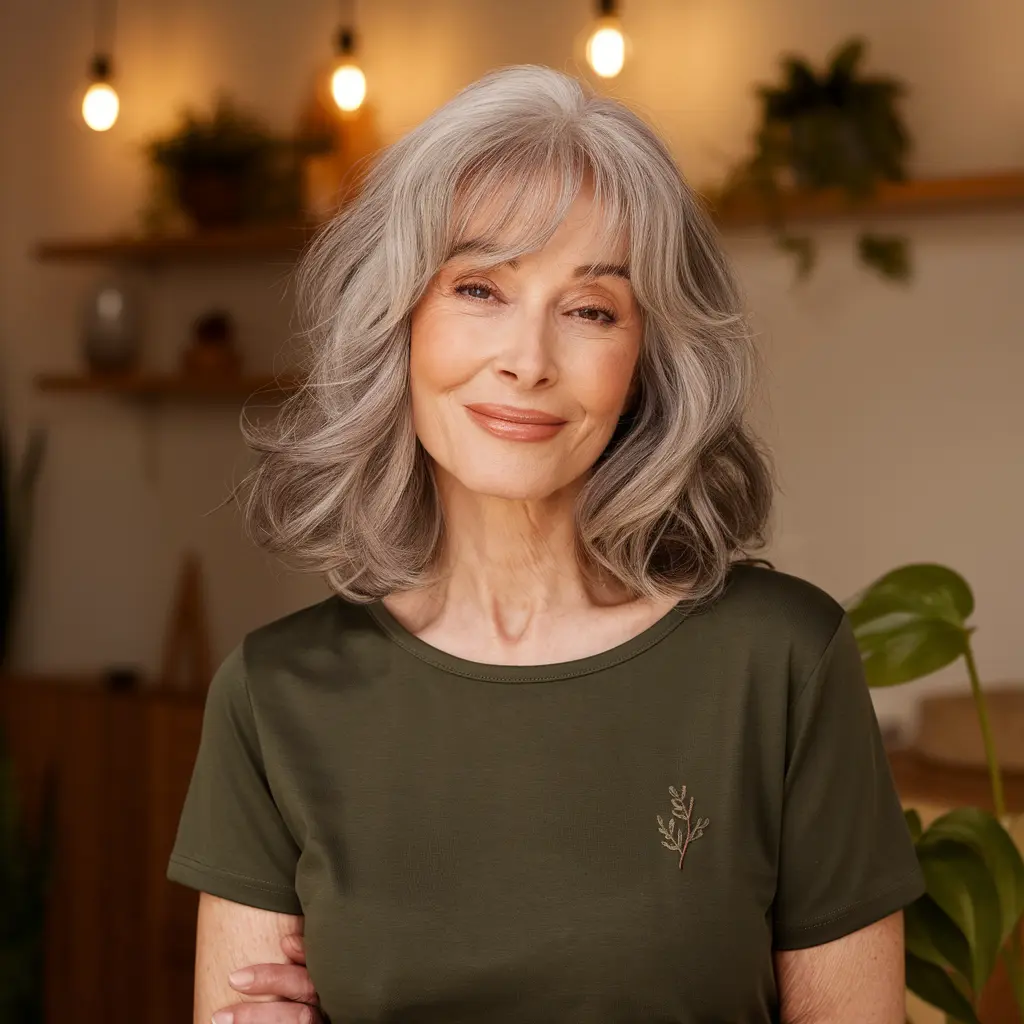 #10 Curtain Bangs on Wavy Hair with Natural Bounce