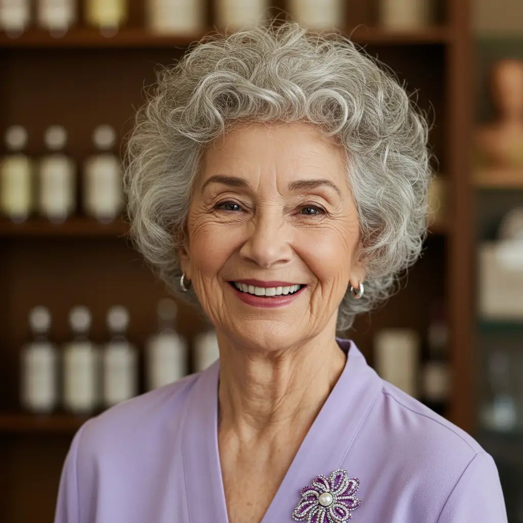 Short Curly Gray Hair with Volume and Lift