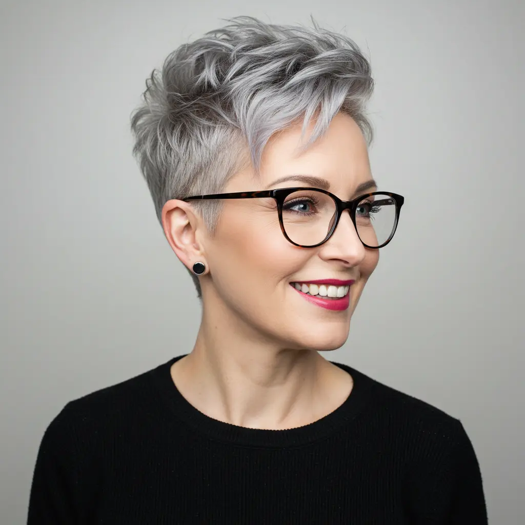 Undercut Pixie Cut for Older Women with Glasses