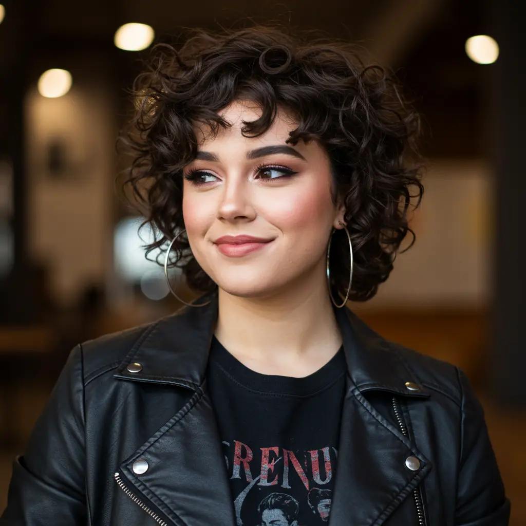 Short Mullet Curly Hair with Edgy Layers
