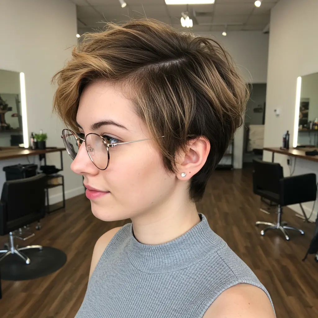 Brown Shaggy Short Hair with Blonde Underlights