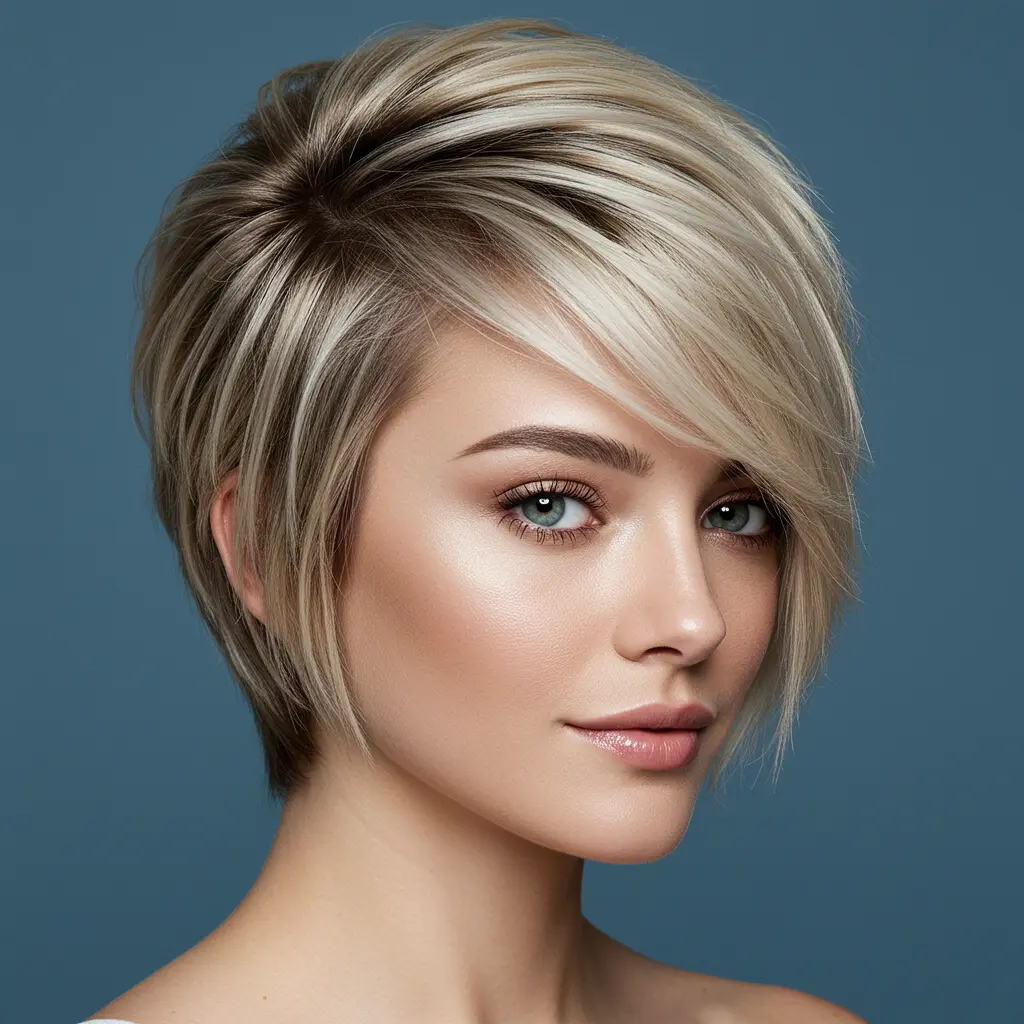 Blonde Long Pixie with Dark Roots