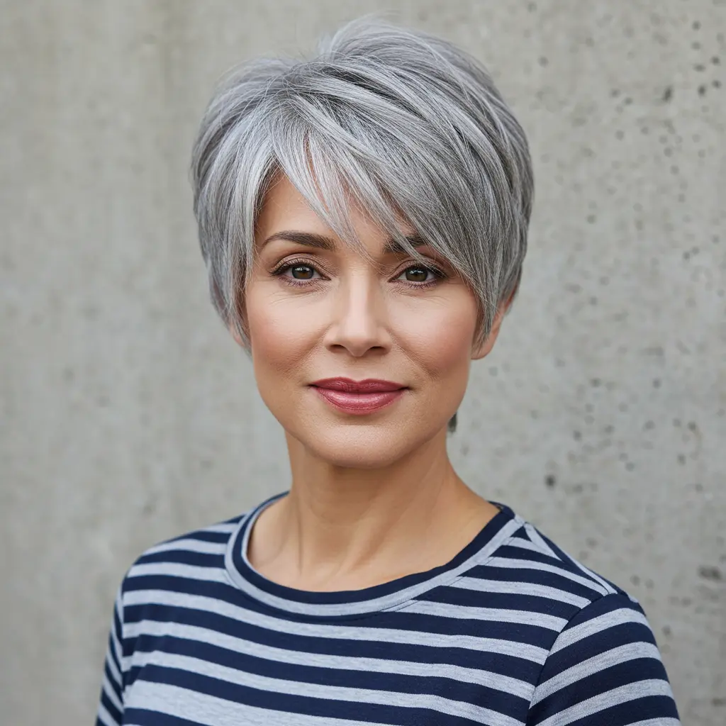 Layered Pixie Grey Hair with Subtle Highlights
