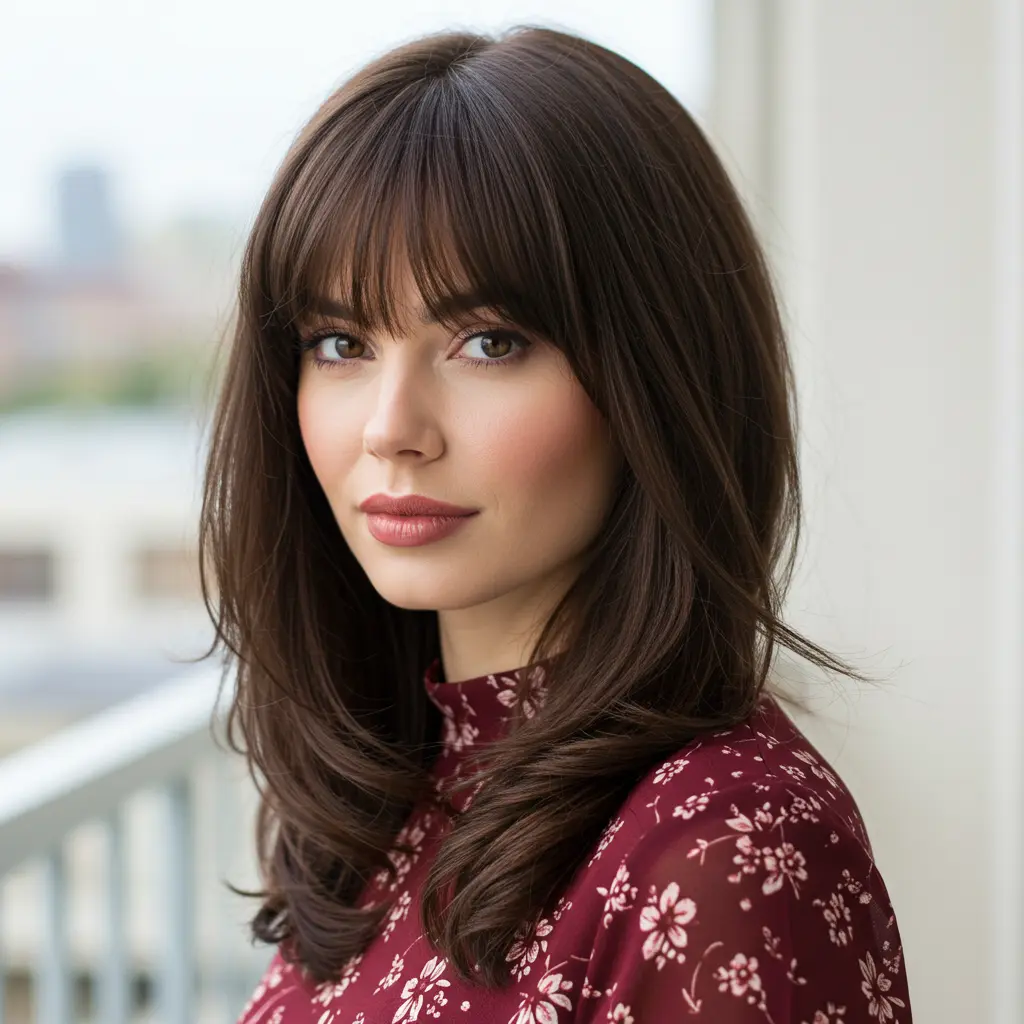 #13 French Bangs Long Hair With Feathered Layers