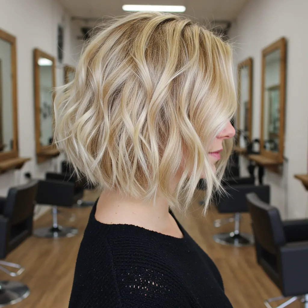 Wavy Blonde Bob with Jagged Ends