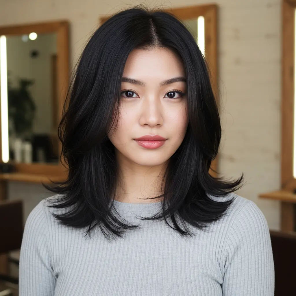 #14 Layered Medium Black Hair with Movement