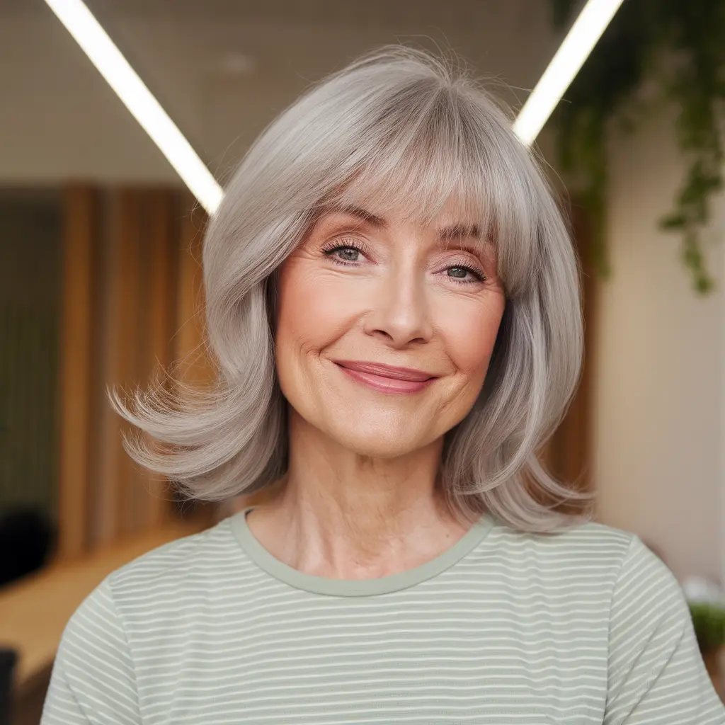 #14 Curtain Bangs on Medium Hair for a Soft Frame