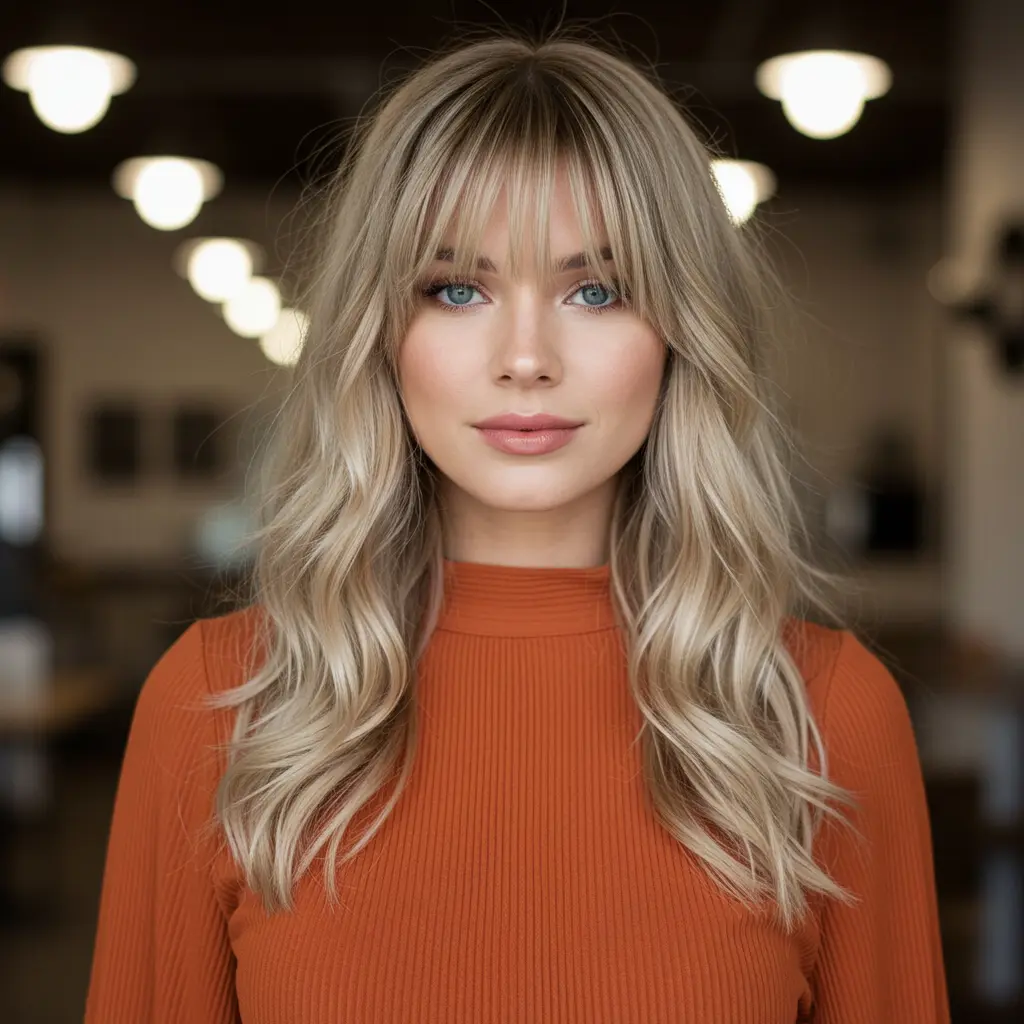 #15 Loose Long Curls With Breezy Curtain Bangs