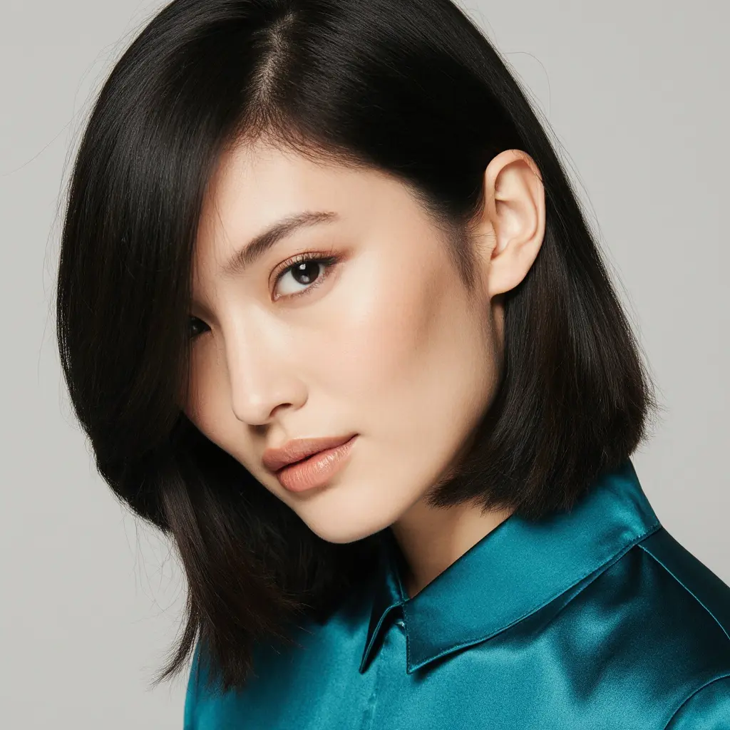 #16 Dark Medium Hair with Side Part Styling