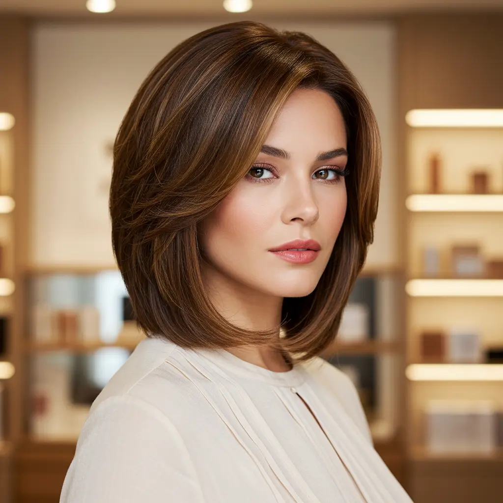Long Angled Bob Hairstyle With Deep Side Part