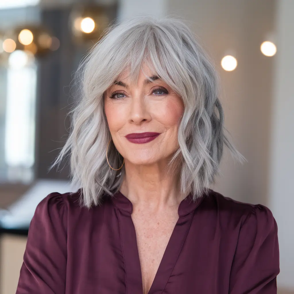 #17 Textured Shag Haircut for Natural Grey Hair