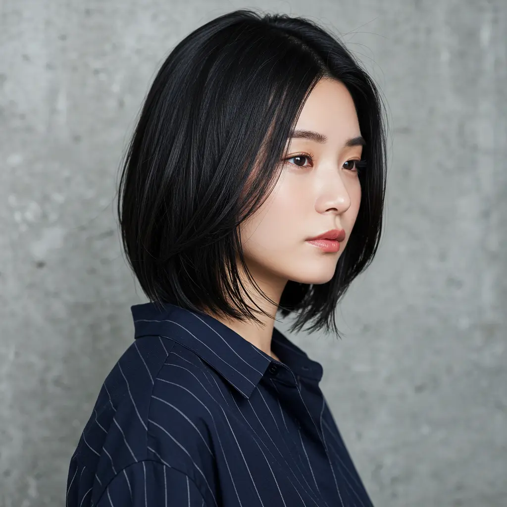 #19 Dark Black Bob with Face Framing Layers