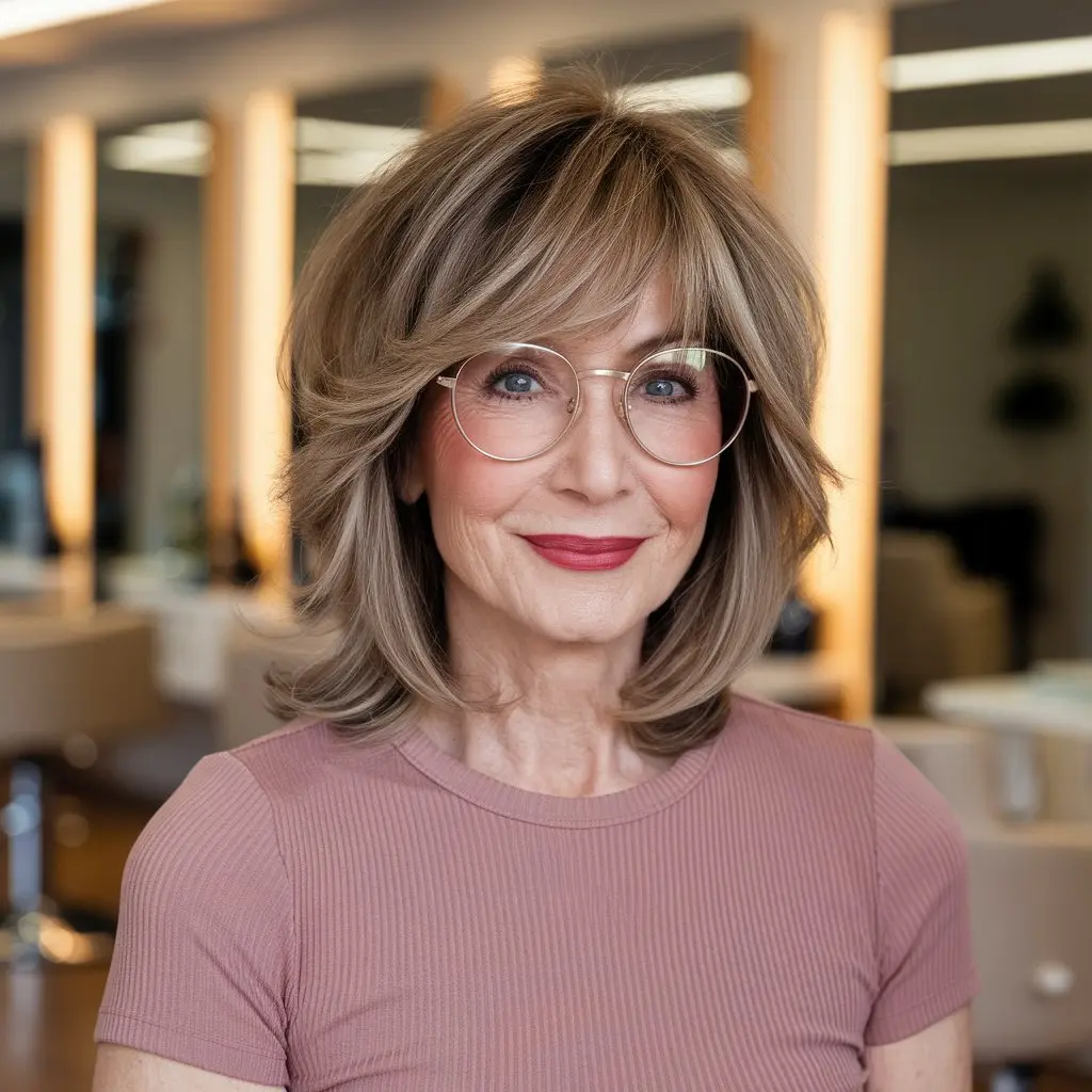 #19 Face Framing Layers with Curtain Bangs for Lifted Look