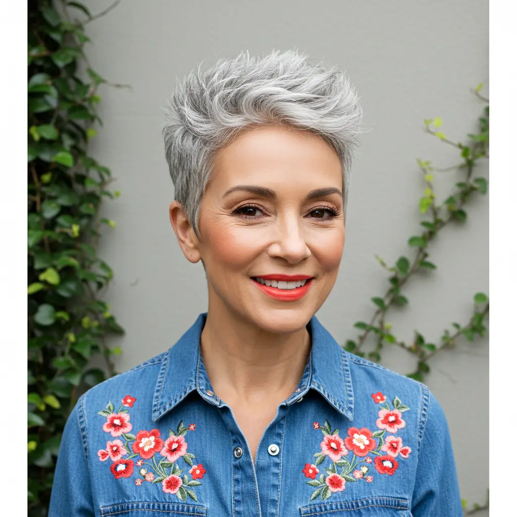 Salt and Pepper Pixie with Textured Crown