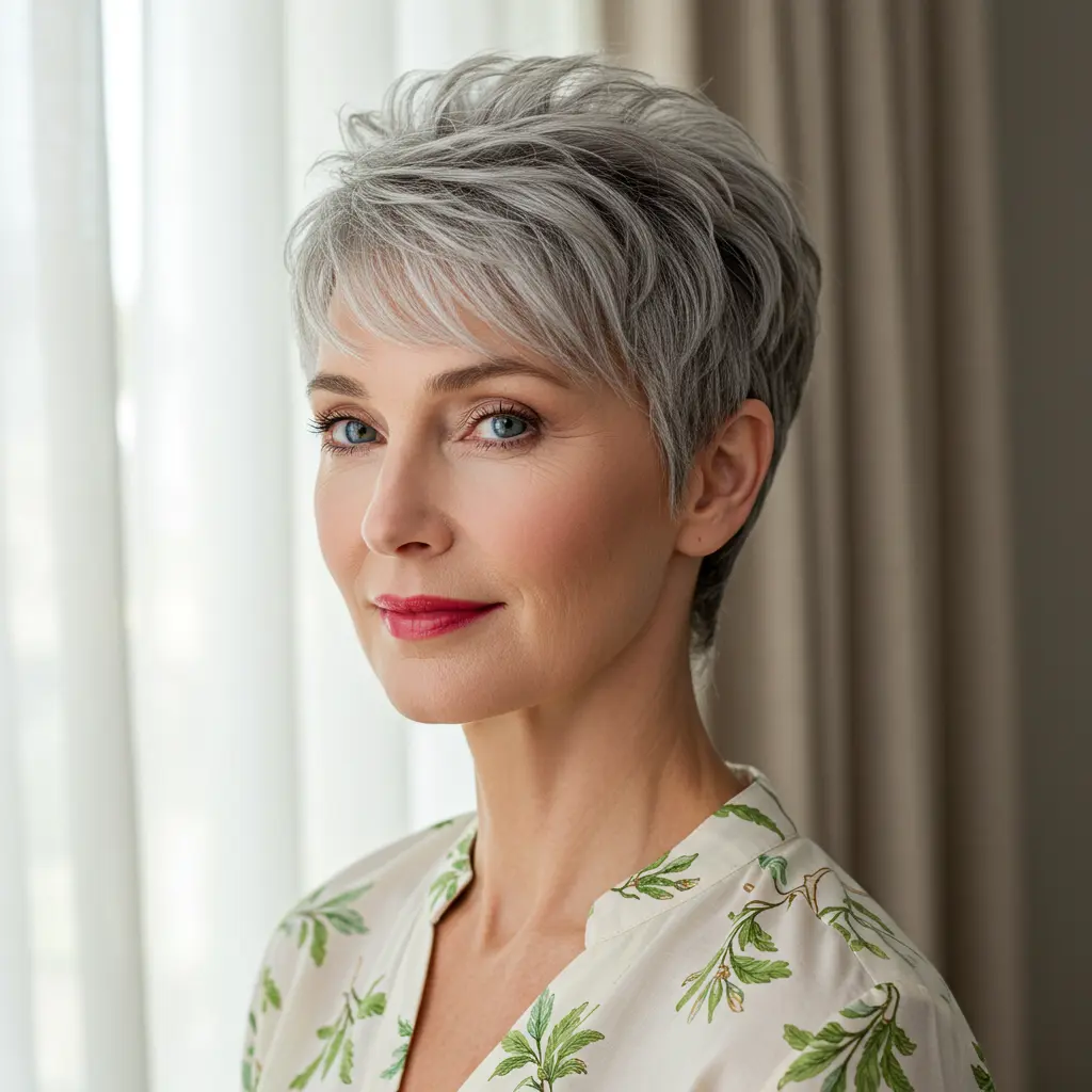 Textured Short Gray Hairstyles with Fringe