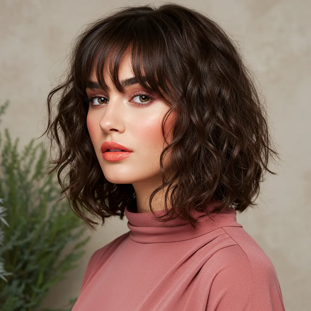 #2 Wavy Curly Texture With Airy Curtain Bangs