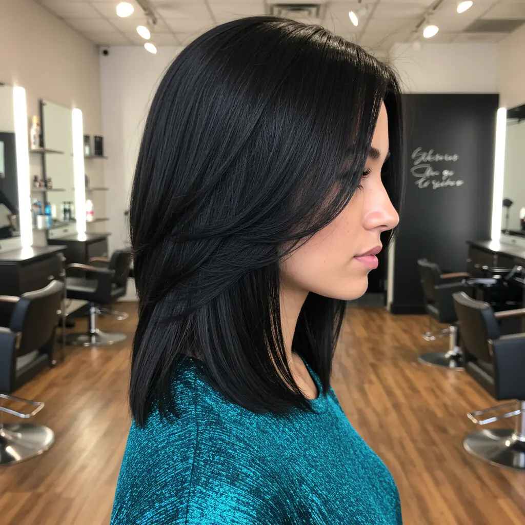 #3 Straight Medium Black Hair with Sleek Layers