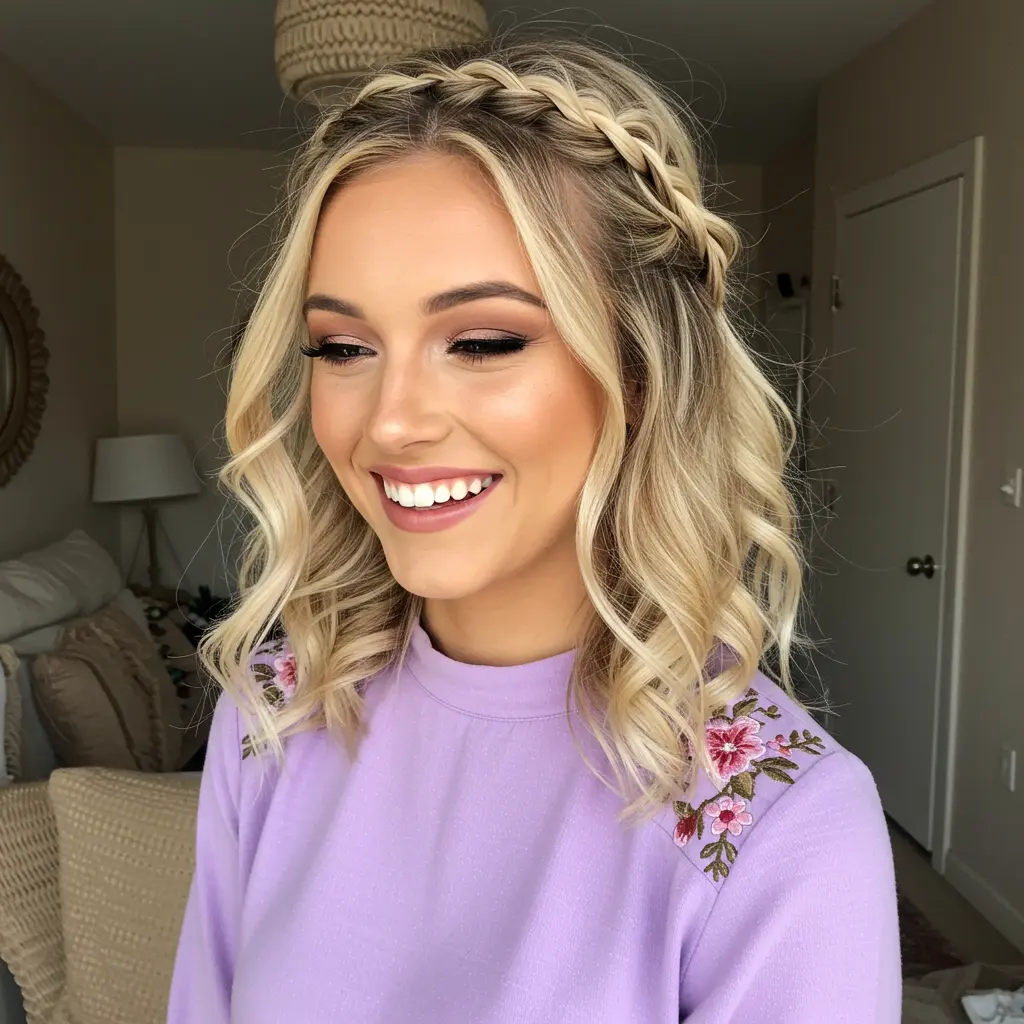 #3 Cute Braided Crown for Medium Hair