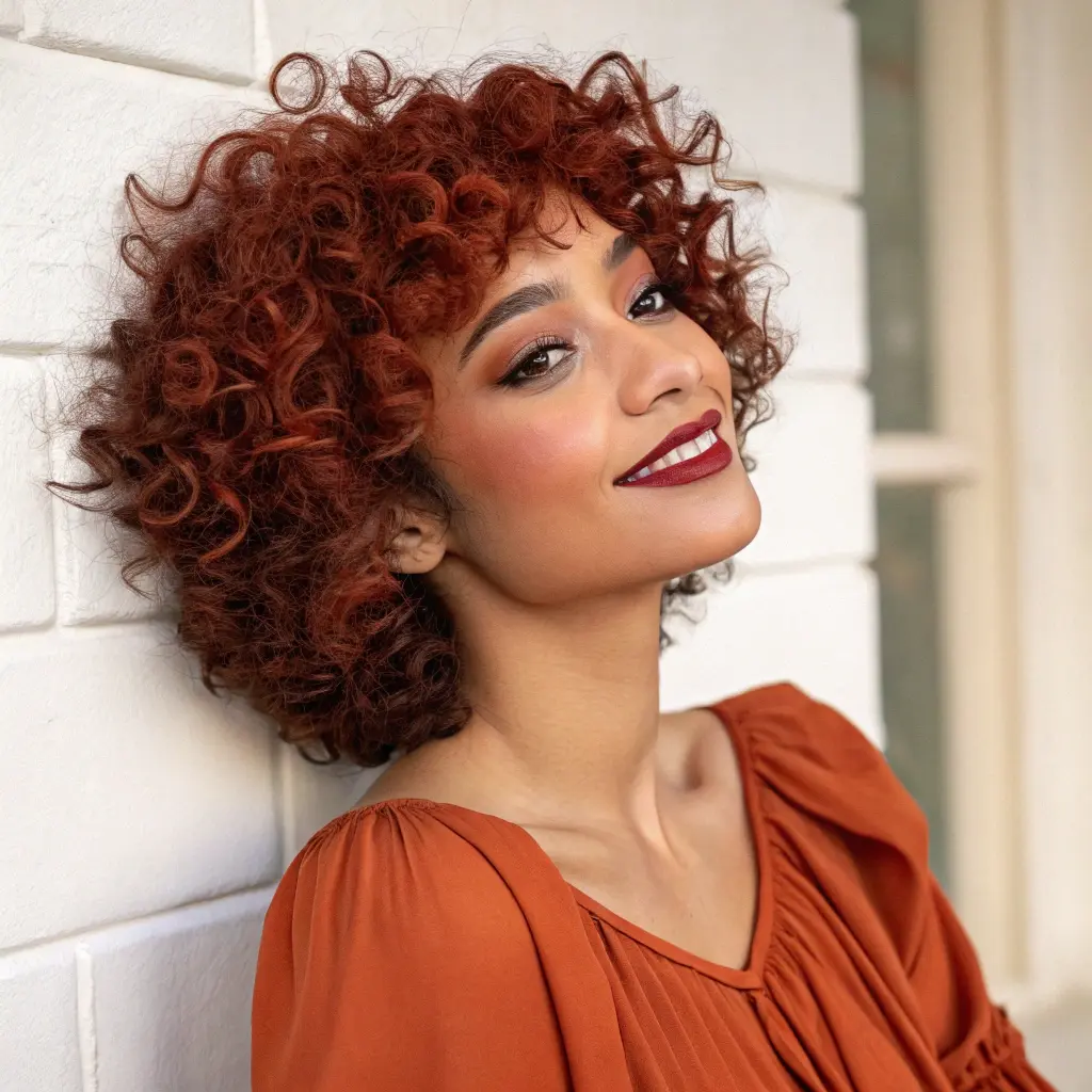 Short Curly Red Hair with Face Framing Layers